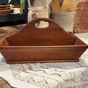 Antique Primitive Wood Wooden Rustic Caddy/Cutlery Tray Brown
